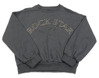 Tmavosivá crop mikina s nápisom a kamienkami F&F