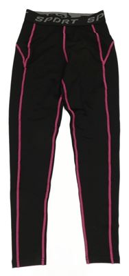 Čierne športové thermo legíny s nápisom a růžovým prošitím