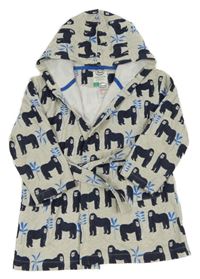 Šedý teplákový župan s gorilami a kapucí 