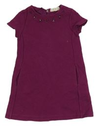 Purpurové rebrované teplákové šaty s kamienkami Zara
