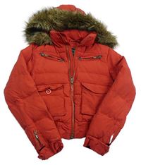 Červená šušťáková zimná crop bunda s kapucňou