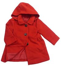 Červený flaušový podšitý kabát s kapucňou Matalan