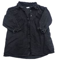 Čierne rifľové košeľové šaty s volánikmi Next