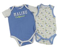 2x - Modro-bílé s nápisem + bílo-modré body s auty 