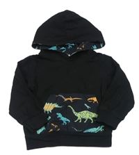 Čierna mikina s dinosaurami a kapucňou