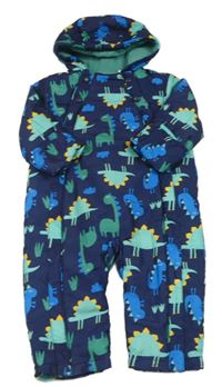 Tmavomodrá šusťáková zimní kombinéza s dinosaury a kapucí M&S