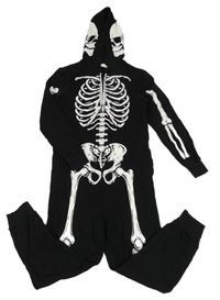 Kostým - Černá tepláková kombinéza s kostlivcem a kapucí H&M