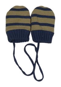 Béžovo-modré pruhované pletené rukavice