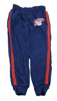 Tmavomodré cuff tepláky s prasátkem Tomíkem a pruhy 