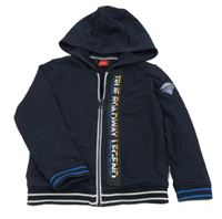 Tmavomodrá propínací mikina s nápisem a kapucí S. Oliver