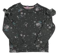 Tmavosivá mikina s kvetmi a volánikmi DopoDopo