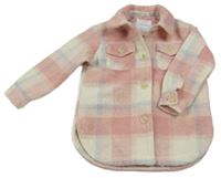 Svetloružová -smetanovo-modrá kockovaná košeľová bunda Primark