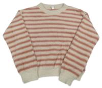 Ružovo-smotanový pruhovaný chlpatý sveter Yigga