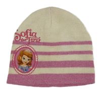 Smetanovo-ružová pruhovaná pletená čapica so Sofií