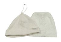 2x Bílá + smetanová žebrovaná čepice 