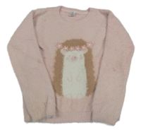 Svetloružový chlpatý sveter s ježkom Little kids