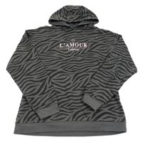 Šedo-černá vzorovaná mikina s nápisem a kapucí Primark