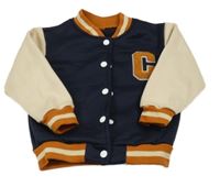 Tmavomodro-béžová propínací baseballová mikina s písmenkem 