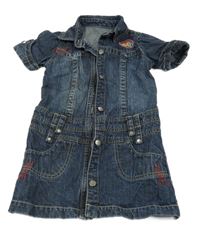 Tmavomodré rifľové prepínaci šaty s nášivkou Topolino