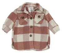 Starorůžovo-biela kockovaná košeľová bunda Primark