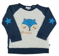 Petrolejovo-biela mikina s líškou Bubble gum