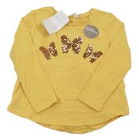 Nové - Žluté triko s motýly z překlápěcích flitrů H&M