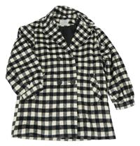 Čierno-smotanový kockovaný vlnený podšitý kabát Primark