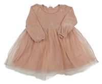 Svetloružové žinylkovo/tylové šaty H&M