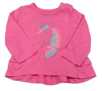 Kriklavoě ružové melírované tričko s jednorožcom a volánikom Topomini