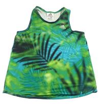 Zeleno-černo-modrý vzorovaný sportovní top s lístečky Adidas