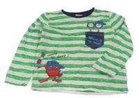 Svetlošedá -tmavozeleno/tmavomodré pruhované melírované tričko s príšerkami Kids
