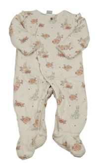 Smetanovo-pudrová bodkovaná á zateplená kombinéza s králíčky - Peter Rabbit a volánikmi Tu