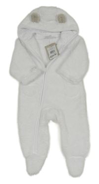 Nové - bielo-svetlosivá huňatá kombinéza s kapucňou the little white company