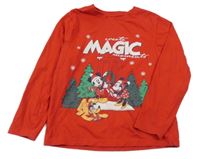 Červené pyžamové tričko s Minnie a Mickey a Plutem a vianočný motívom PRIMARK