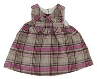 Sivo-tmavorůžovo-lilkové kockované vlnené šaty s volánikmi Mayoral