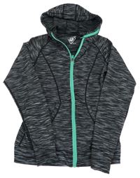 Černo-bílá melírovaná thermo propínací mikina s kapucí