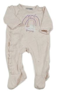 Svetloružový zamatový overal s dúhou a obíláčkem a srdiečkami a volánikom Ergee