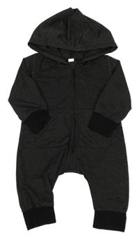 Tmavošedo-čierna melírovaná kombinéza s kapucňou