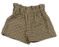 Béžovo-tmavohnědé vzorované paper bag teplé kraťasy SHEIN