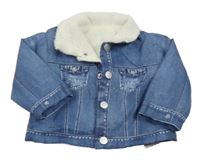 Modrá zateplená bunda riflového vzhledu s golierikom SHEIN