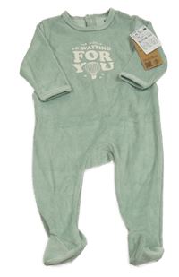 Nové - mentolovošedý sametový overal s nápisy a balonem KIABI