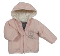 Svetloružová fleecová zateplená bunda s medvedíkom a kapucňou KANZ