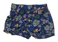 Tmavomodré kraťasy s tukanmi a lístečky a volánikmi POCOPIANO