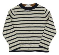 Smetanovo-tmavomodrý pruhovaný melírovaný sveter H&M