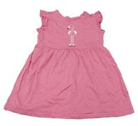 Ružové šaty s plameňákem a volánikmi lupilu