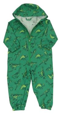 Tmavozelená šušťáková nepromokavá kombinéza s dinosaurami a kapucňou V BY VERY