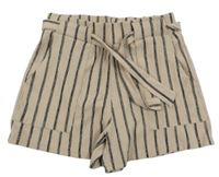 Béžovo-čierne pruhované mačkané kraťasy s opaskom Page one young