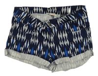 Tmavomodro-safírovo-bílé vzorované riflové kraťasy H&M