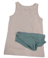 2Set - Svetloružová košieľka  s mašličkou + břidlicové vzorované nohavičky H&M
