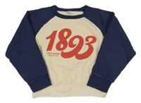Smetanovo-tmavomodrá crop mikina s číslom PETIT BATEAU
